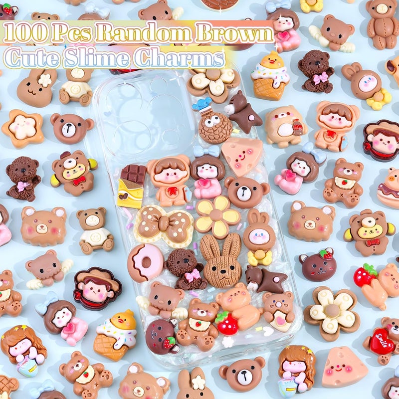 Glitzest 100PCS TINKRSTUFF Brown Slime Charms Cute Flatback Resin Charms for Slime, Kawaii Random Decoden Charm for Embellishments Phone Junk Case Charms Bulk, Hairpins Scrapbooking Crafting & DIY Decoration - Image 3